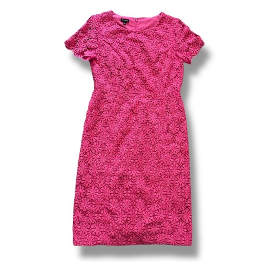 Talbots Pink Lace Sheath Dress Womens Size 6 Short Sleeve Feminine Cocktail Chic